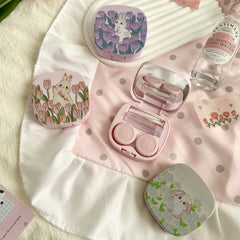 Estojo de lentes de contato colorido tulipa coelho com pintura a óleo