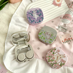 Estojo de lentes de contato colorido tulipa coelho com pintura a óleo