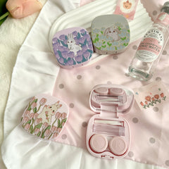 Estojo de lentes de contato colorido tulipa coelho com pintura a óleo