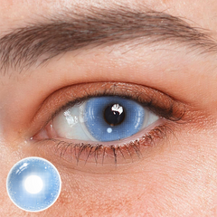 Lentes de contato de cor azul com borda dourada cosplay