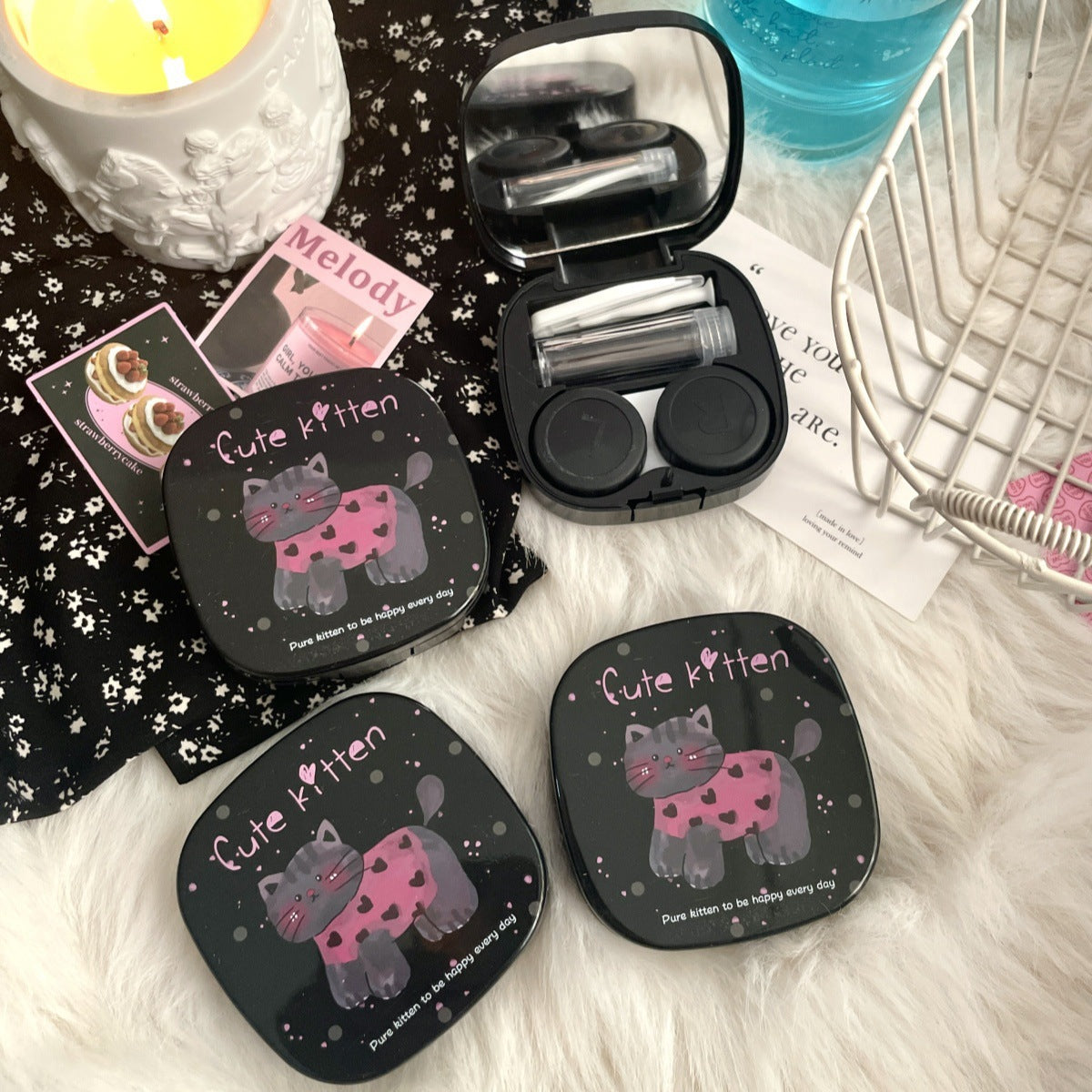 Cute Kitten Graffiti Colored Contact Lens Case